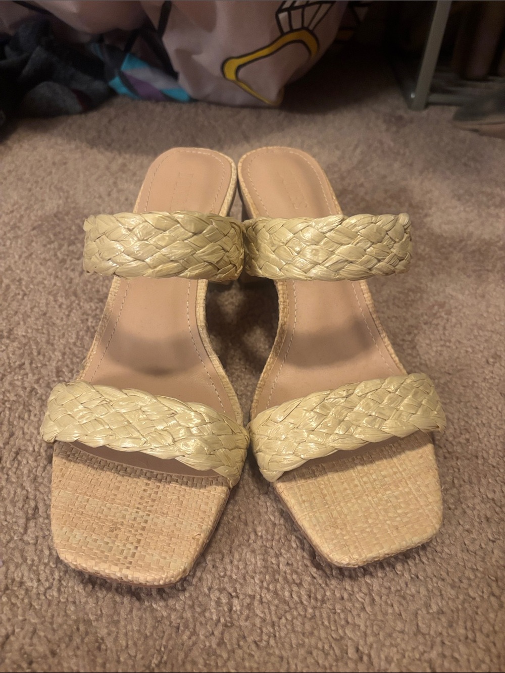 Braided Double-Strap Slide Sandals in Neutral Beige